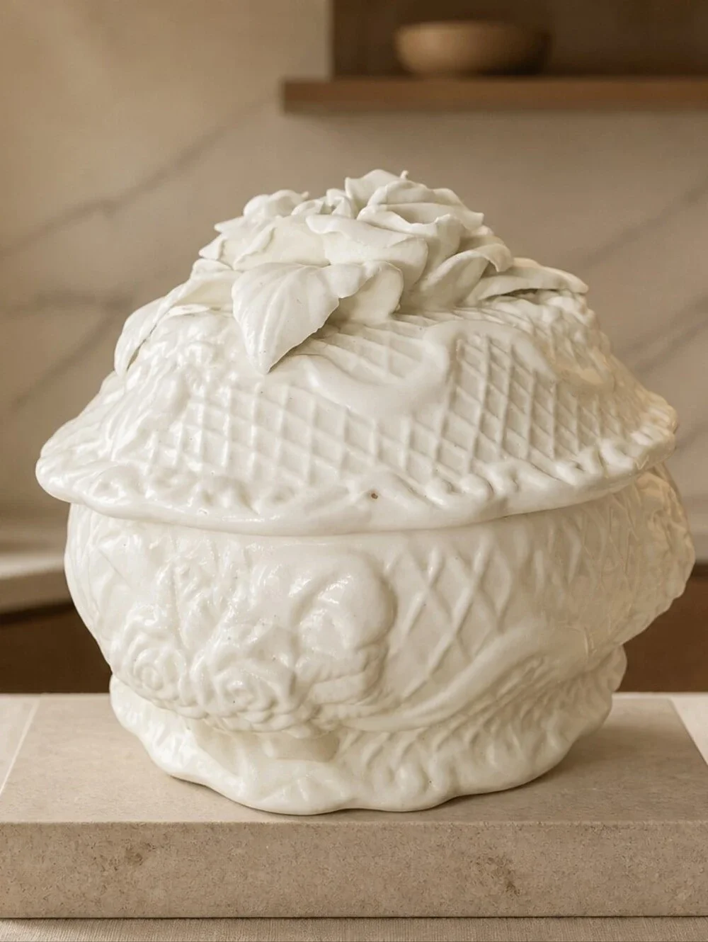 vintage ceramic bisque trinket Box 